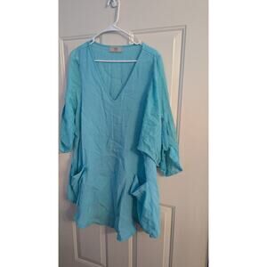 Moonlight Y&S Fashion Designs Blue Tunic with Pockets, Linen, No Size Tag XL?